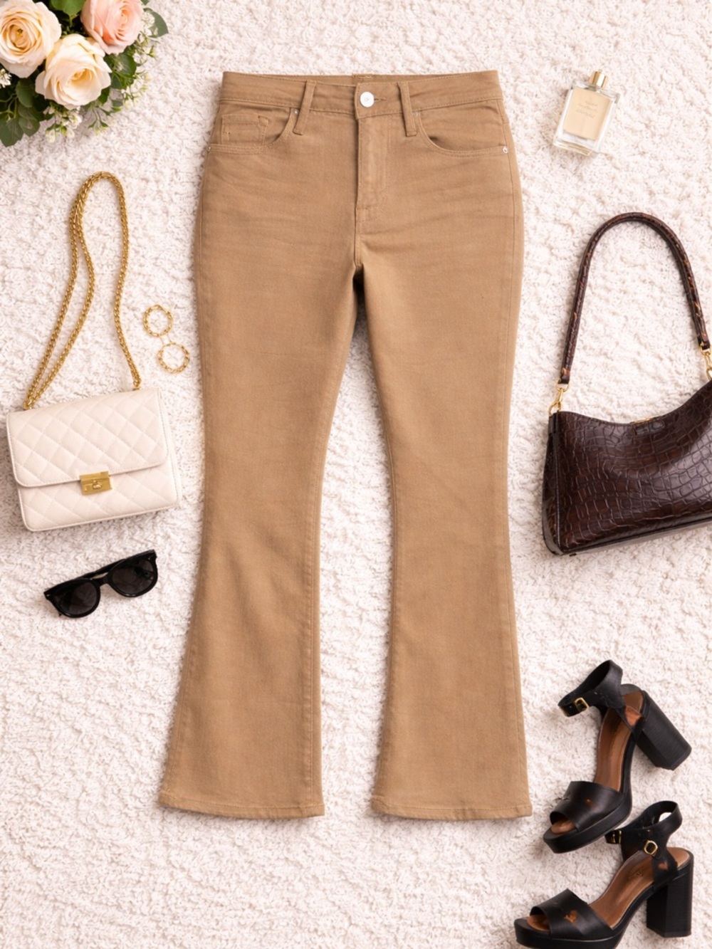 FRAME Le Crop Beige Khaki Mini Boot Coated Jeans 24 NWT Cropped Flare
